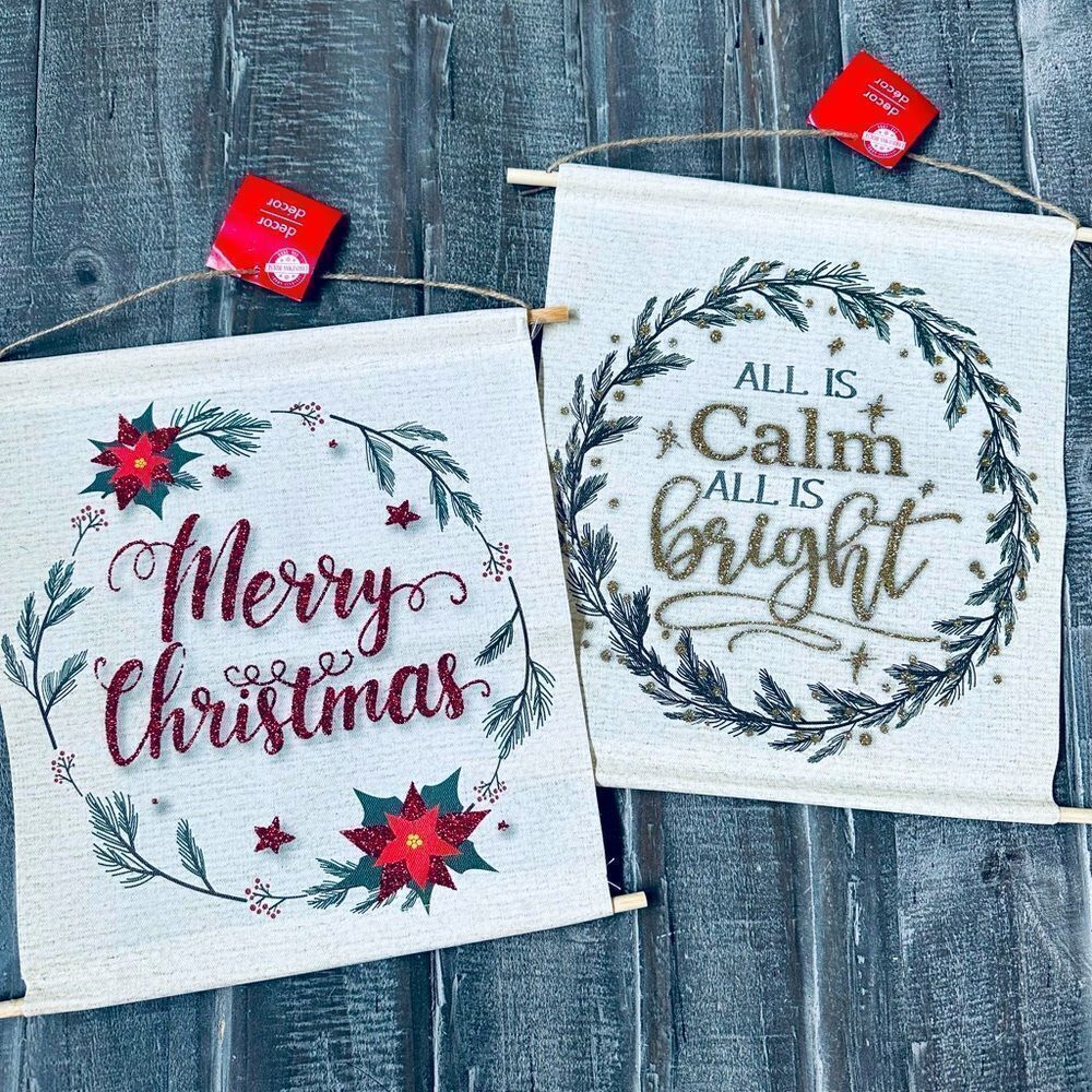 Christmas Holiday Glitter Wall Art Banner Signs Decor Lot
